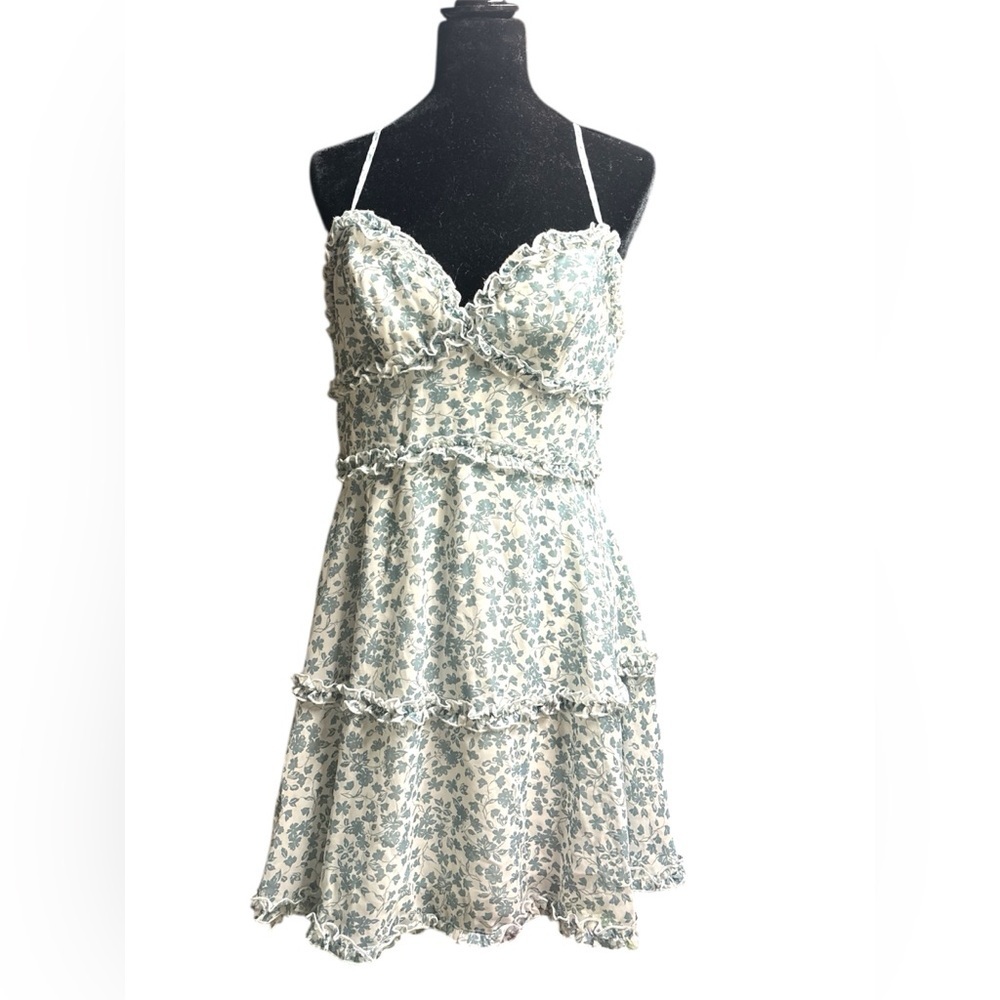 B Smart Y2K Babydoll Floral Cottage White Blue Girly Milkmaid Mini Dress Large - Picture 9 of 9